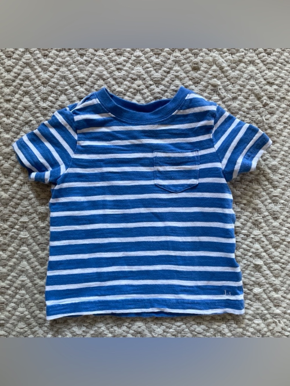 Janie and Jack Infant Boy White Blue Striped Tee Shirt Pocket Size 12 to 18 mos